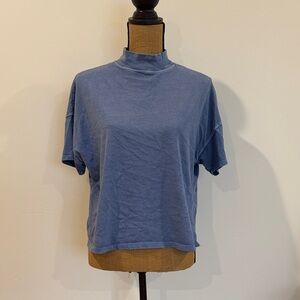 We The Free Blue Short Sleeve Mock Neck Top